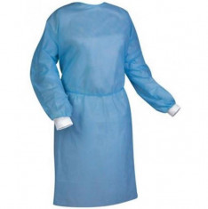 aami level 2 blue isolation gown non woven splash resistant with white knitted cuff fda approved 1
